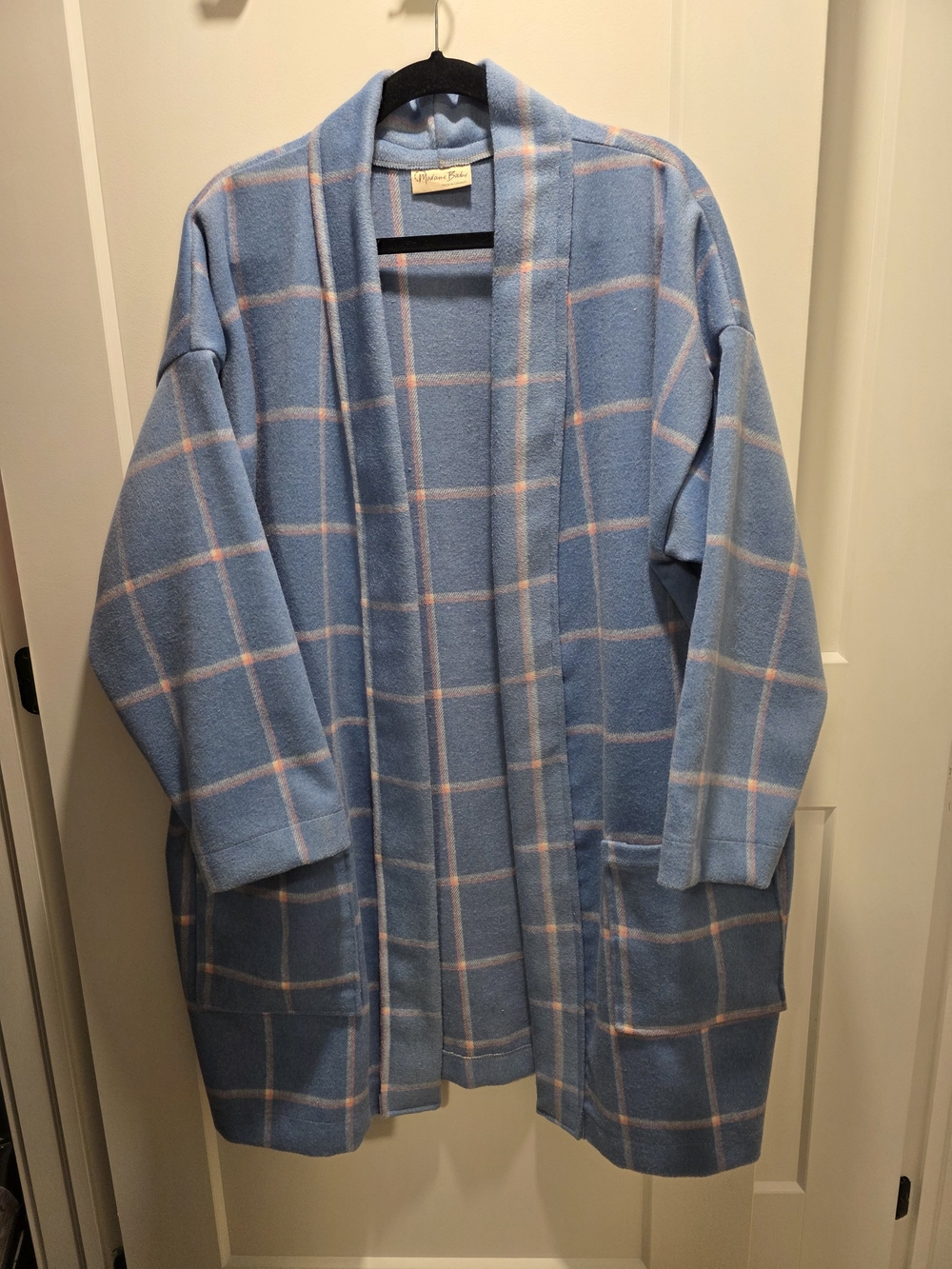 Madame Babu Light Blue Plaid Open-Front Coatigan